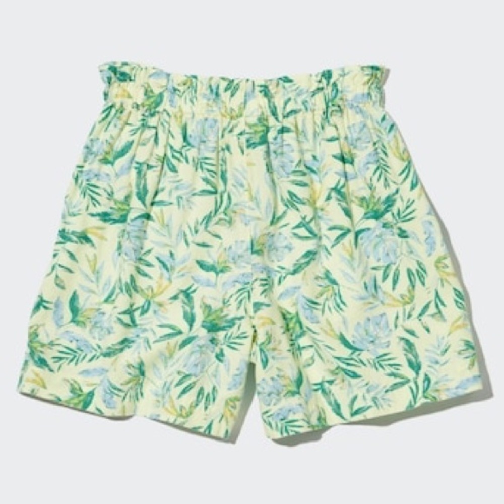 Uniqlo | Linen Easy Shorts Floral Kids Green Blue Girls Size 7/8